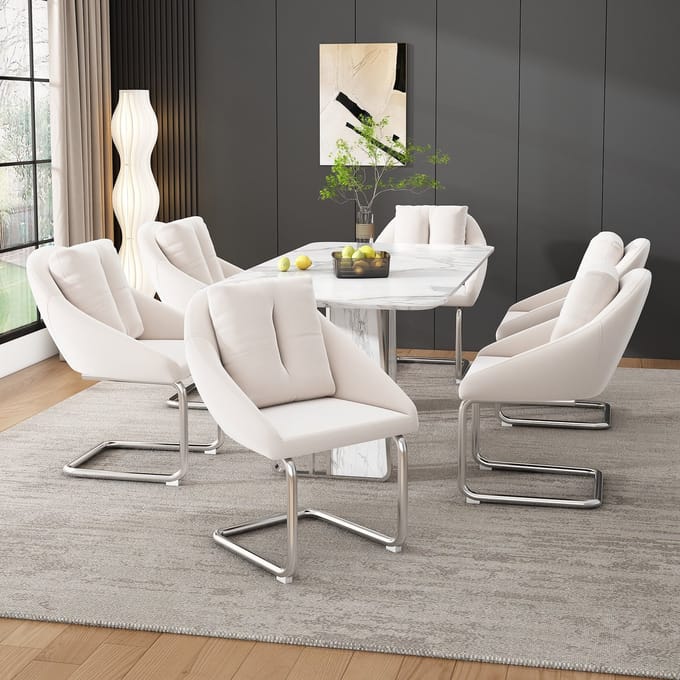REDOM - Eetkamerstoel - Draaibaar - Modern - Woonkamer - Metaal - Beige - Set van 6