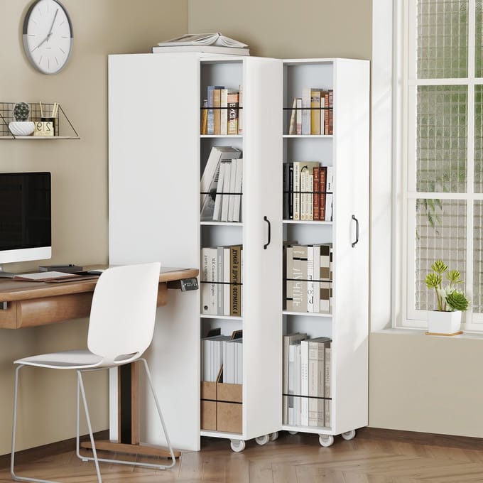 Boekenkast - 4 Niveaus - Uitschuifbaar met Wielen en Omkeerbaar Design - MDF - Wit