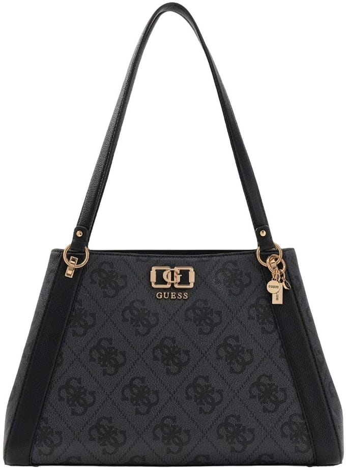 GUESS schoudertas Karnilla Logo Girlfriend Carryall Coal Logo donkergrijs