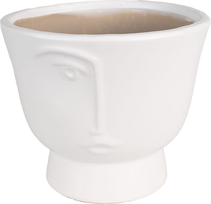 Clayre & Eef Bloempot Ø 14x12 cm Wit Keramiek Gezicht