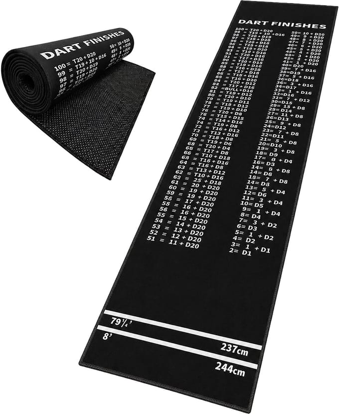 Dartmat - 60x260 cm - antislip - zwart-wit