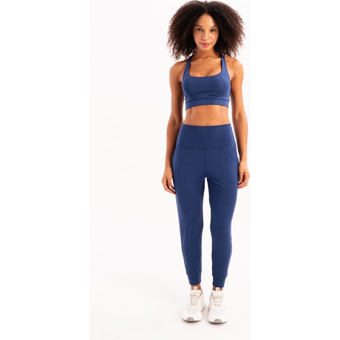 JUSTEVER High Waist Elastic Pocket Relaxed Cut Slimming Jogger Navy Blue Women's Sweatpants - Beat