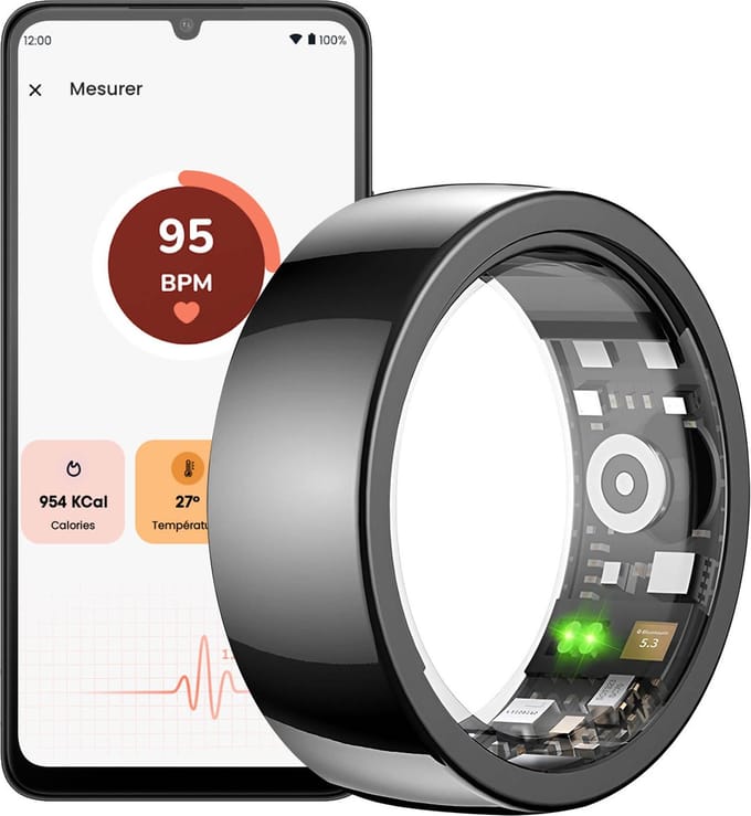 Riversong, IP68 Waterdichte Verbonden Gezondheid Tracker en Activiteit Tracker Ring 3.8g, Zwart