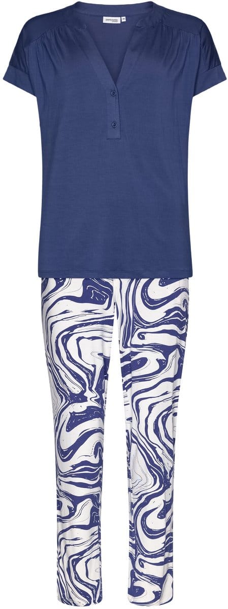 Pastunette Premium Pyjama Marble - Blauw/Wit - Viscose - Maat 38