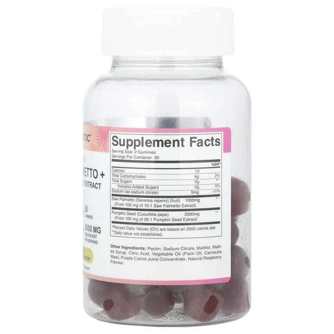 Zaagpalm + Pompoenpitextract, Natuurlijke Framboos, 60 Gummies