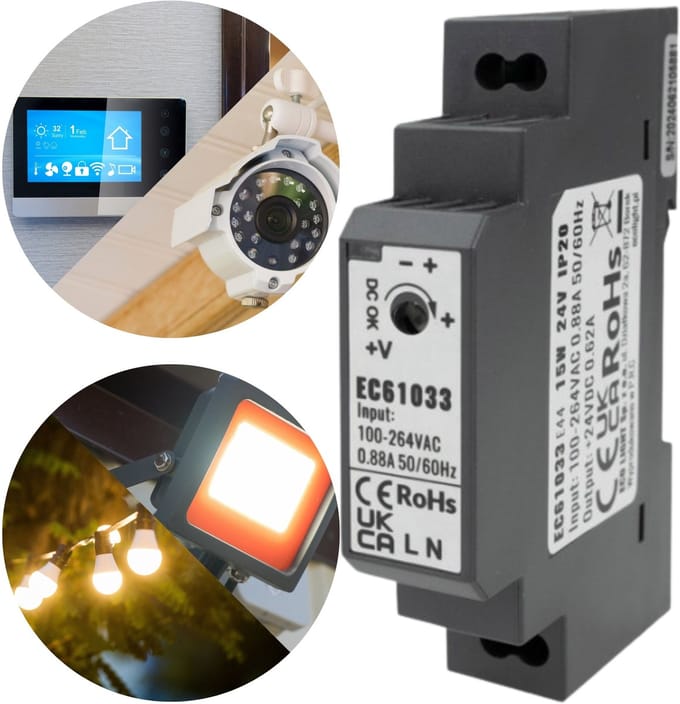 Voeding LED gemonteerd op rail DIN 15W 24V 0.62A 90,5x18x58,5 mm