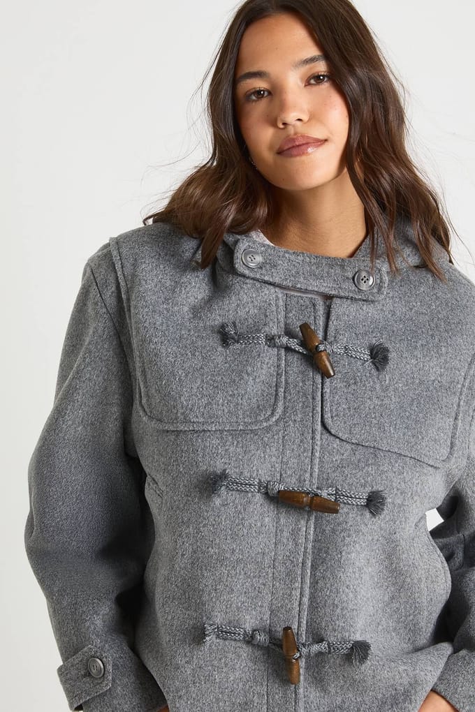 boohoo Dames Hooded Toggle Wol-Look Jas | Grey Marl | Maat: 14