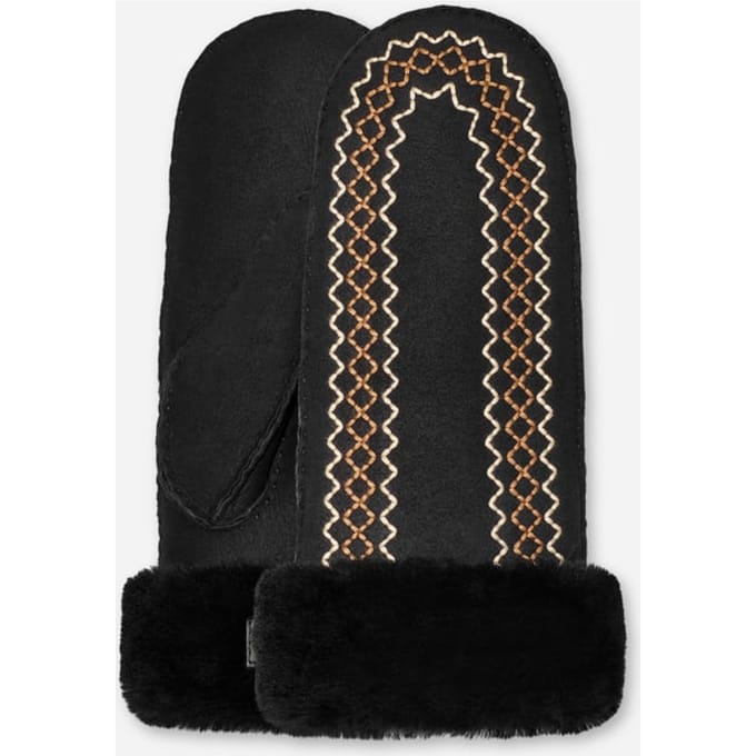 UGG® Atherson Embroidered Mitten for Women in Black, Size S/M, Shearling/Leather