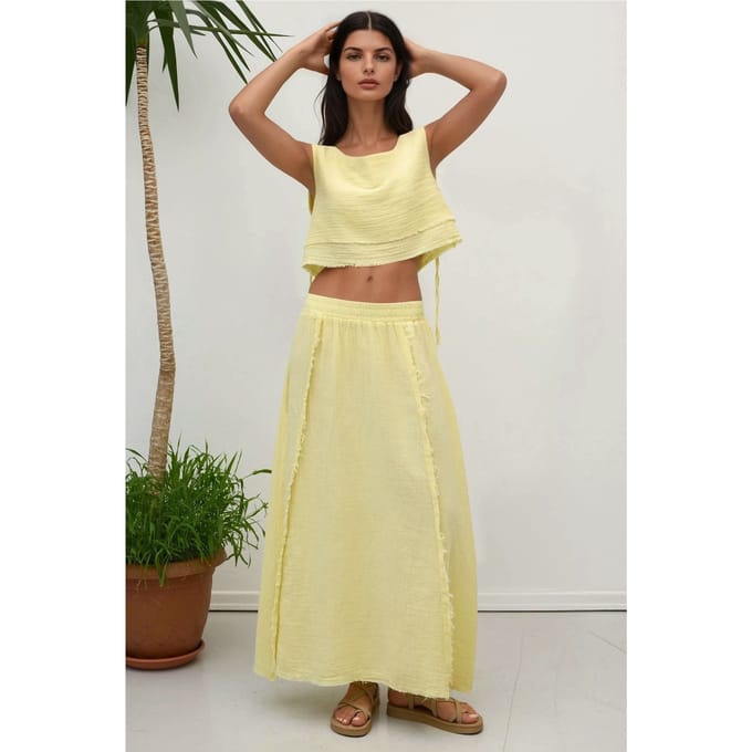 Elastische Taille Rok-Zijstrikdetail Blouse Muslin Set