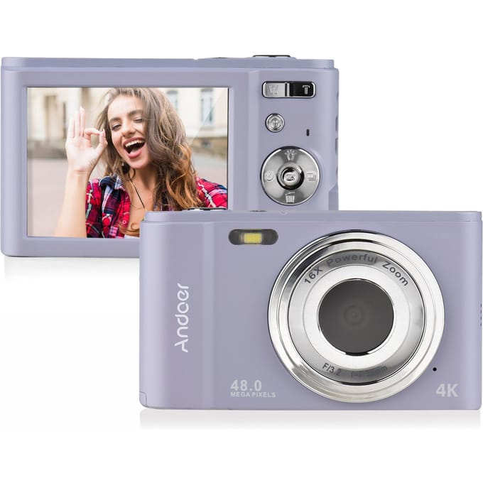 Andoer draagbare digitale camera 48MP 4K 2,88-inch IPS-scherm 16X zoom Autofocus Zelfontspanner Gezicht