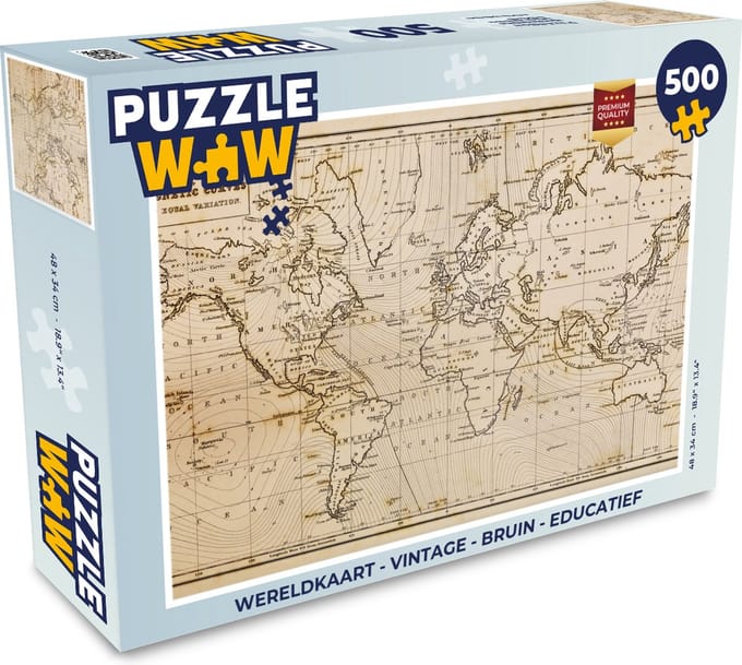 Puzzel Wereldkaart - Vintage - Bruin - Educatief - Legpuzzel - Puzzel 500 stukjes