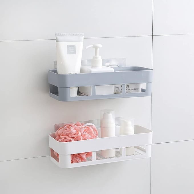Plastic Wandgemonteerde Zelfklevende Douchemand Opbergplank Organizer voor Thuis Badkamer (Wit) wit