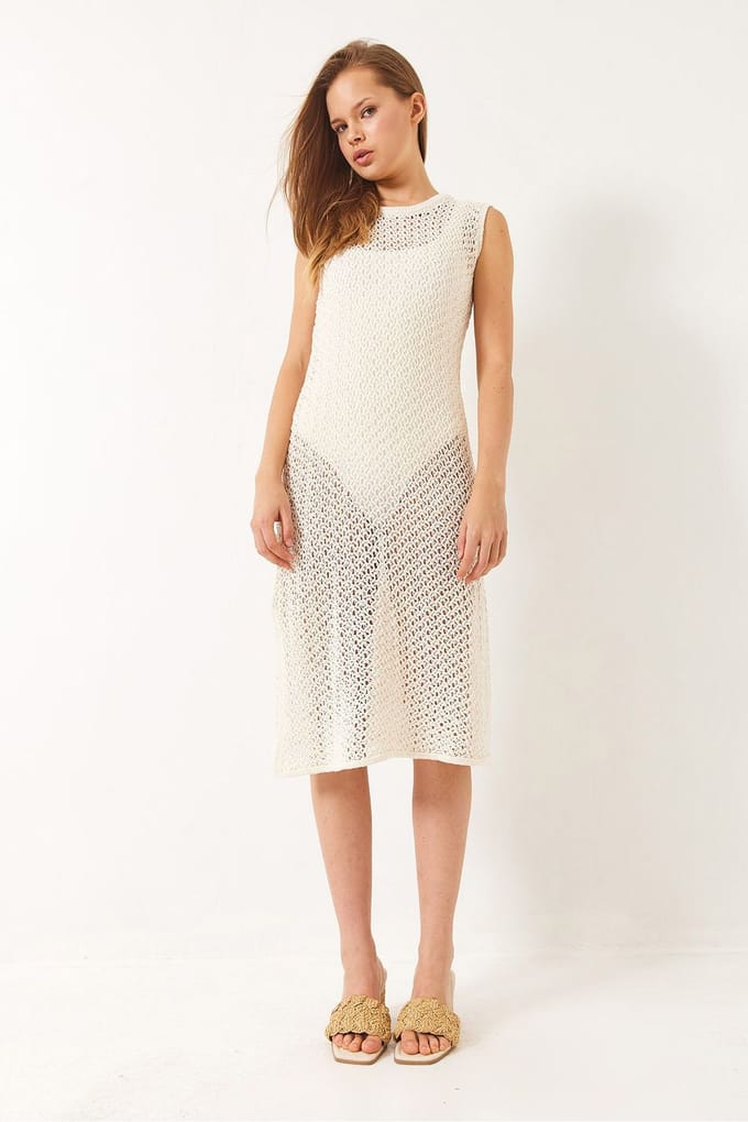 Kanten Gebreide Midi Cover-Up met Splits