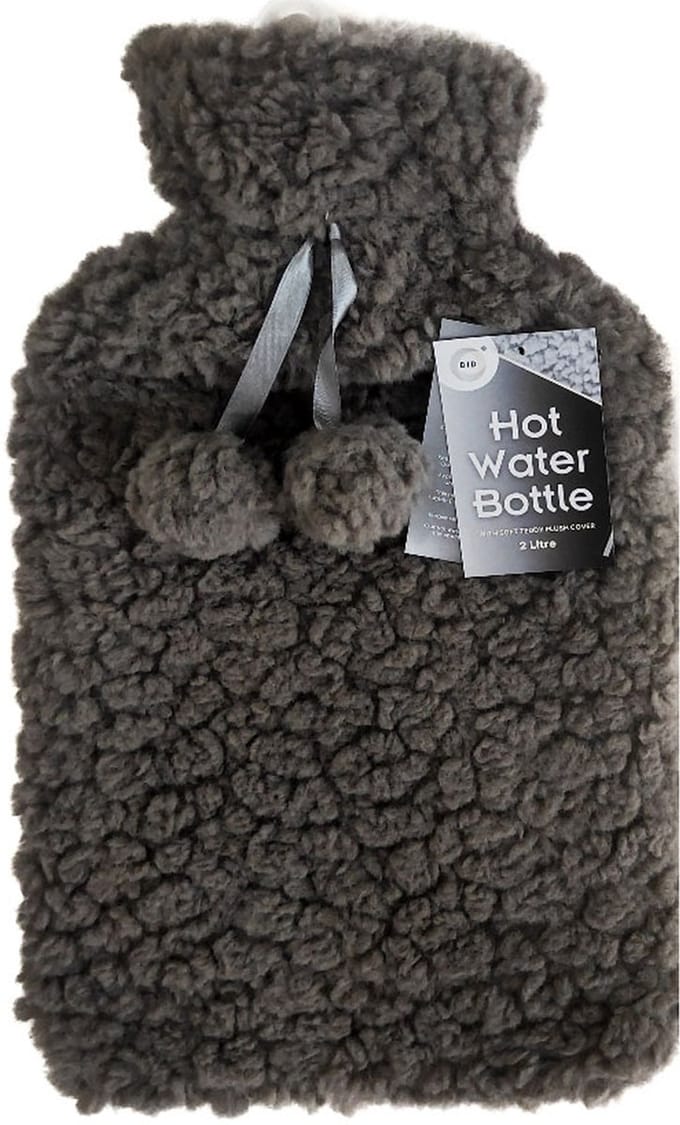 DID Warmwaterkruik - met zachte pluche hoes - donkergrijs - 2L - kruik