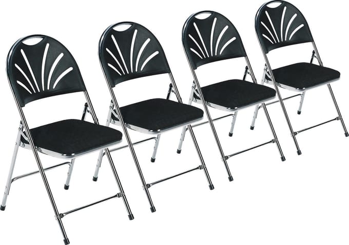Klapstoel Phoenix Deluxe (set van 4) - frame: chroom, zitting: zwart effen
