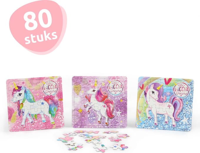 Isa's Friends® - Uitdeelcadeaus Unicorn Puzzels - 80 stuks - Traktatie