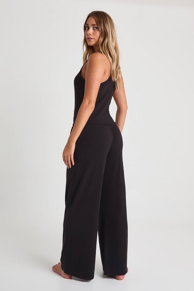 boohoo Dames Modal Hemd & Wijde Pijpen Broek Pyjama Set | Black | Maat: 8