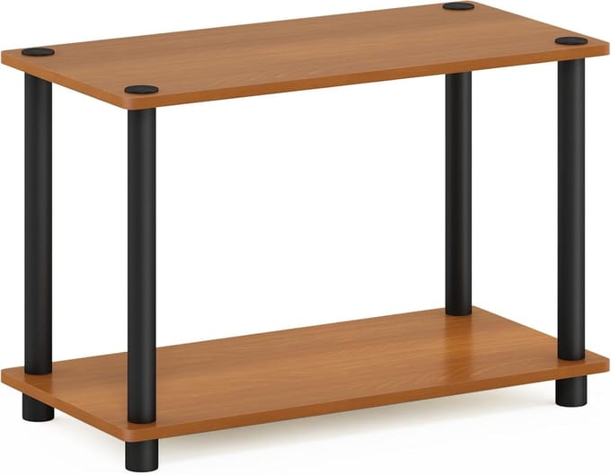2-Tier No Tools Bijzettafel - Salontafel en Plank in Licht Kers/Zwart