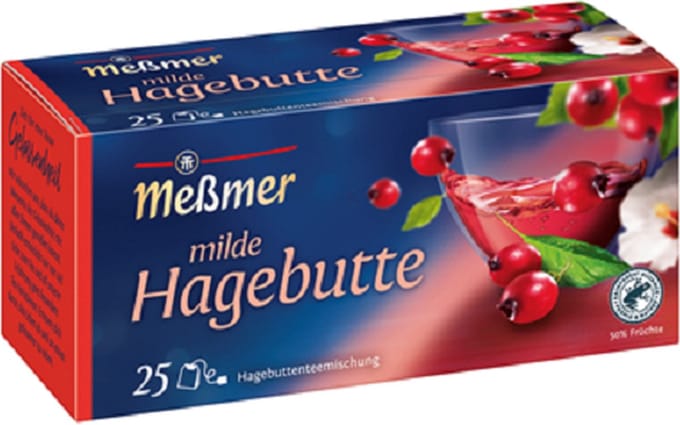 MEßMER mild rozenbottelmengsel, fruitig en pittig, 25 theezakjes, pakjes van 12 x 75 g