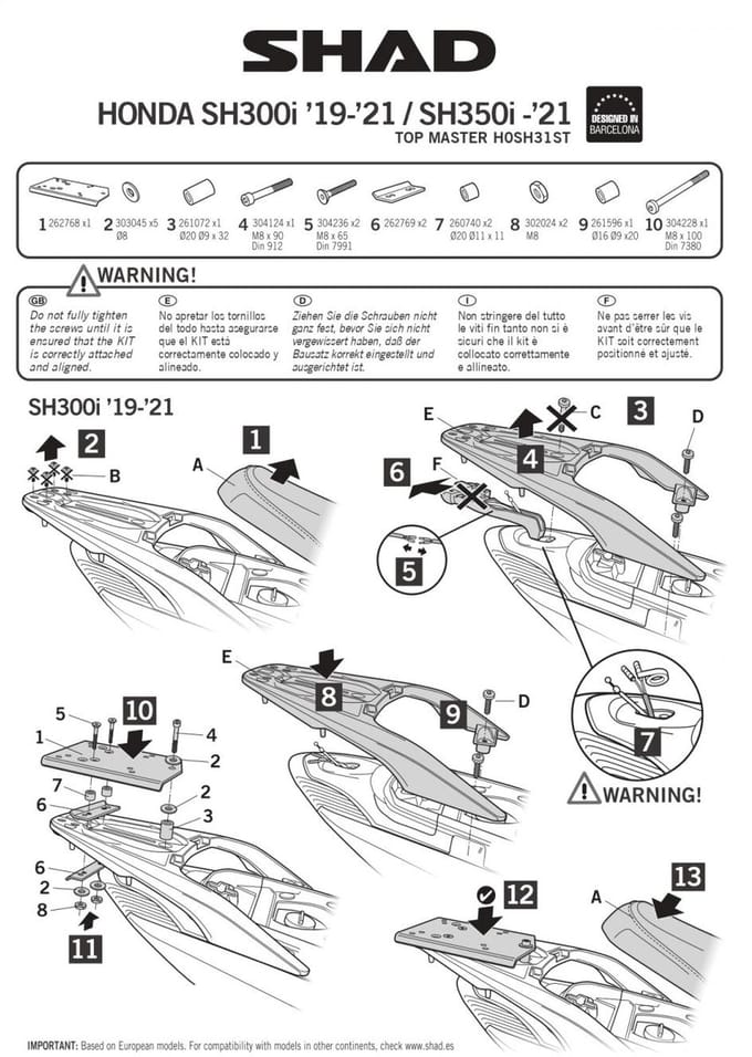 Support de top case Shad pour moto Neuf