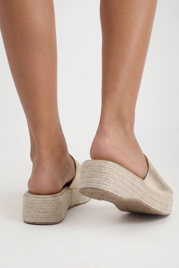 boohoo Dames Espadrille Mule Sleehakken | Goud | Maat: 37