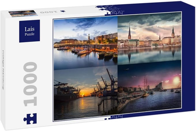 Puzzel Collage Hamburg - 1000 Stukjes Legpuzzel - Ontspanning Thuis - Gedetailleerde Stadsafbeelding - 57 x 37 cm