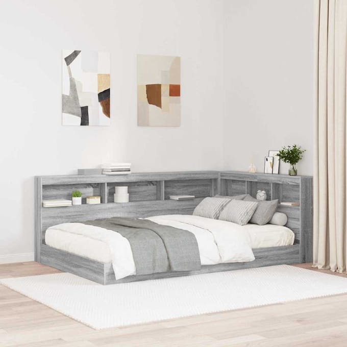 vidaXL Opberghoofdbord met plank Grijs Sonoma 207,5 x 137,5 x 76,5 cm