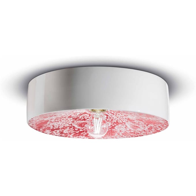 Ferroluce PI plafondlamp, bloemenpatroon Ø 40 cm rood/wit