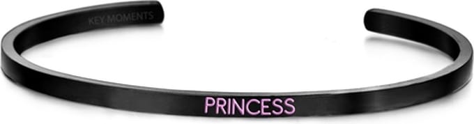 Key Moments 8KM-BG0004 - Stalen open bangle met tekst - princess - zirkonia - one-size - zwart