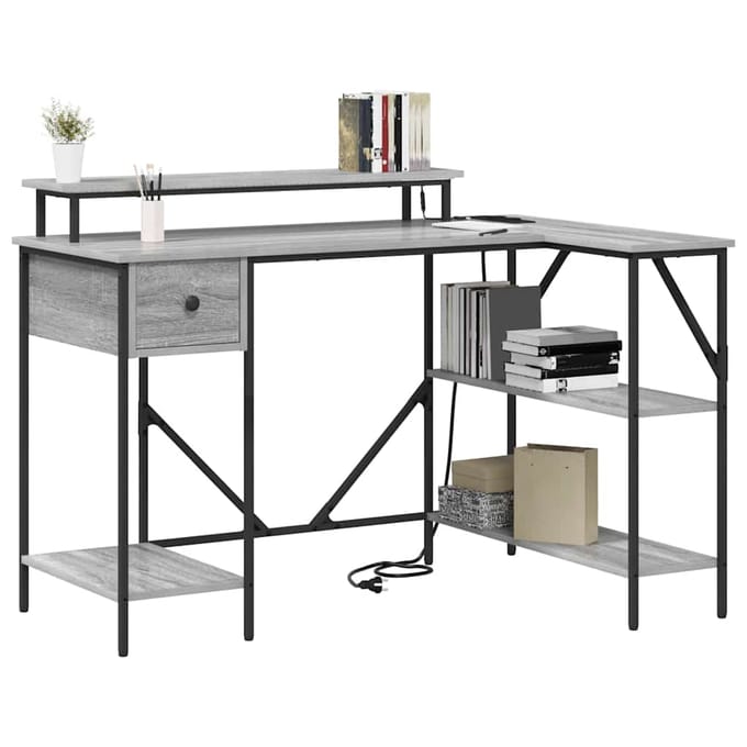 vidaXL - Bureau - Grijs - Sonoma - 120 - x - 79 - x - 86,5 - cm - Bewerkt - hout