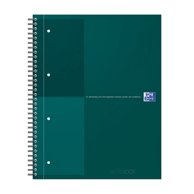 Oxford International notebook A4+ gelijnd 4 gaats 80 vel stevige kartonnen kaft 30 jaar groen