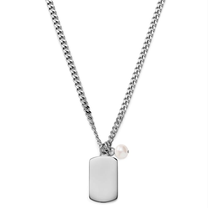 Ocata | Ketting met Zilverkleurige Dog Tag en Parel