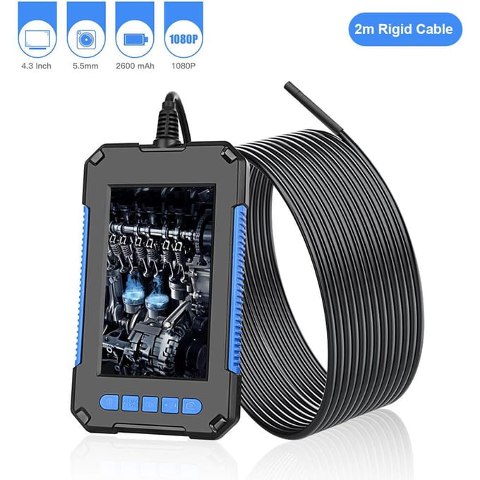 Caméra d'inspection endoscopique industrielle portative P40, étanche IP67, objectif 5.5mm 2m Rigid Cable bleu