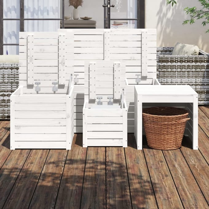 vidaXL - 4-delige - Tuinboxset - massief - grenenhout - wit