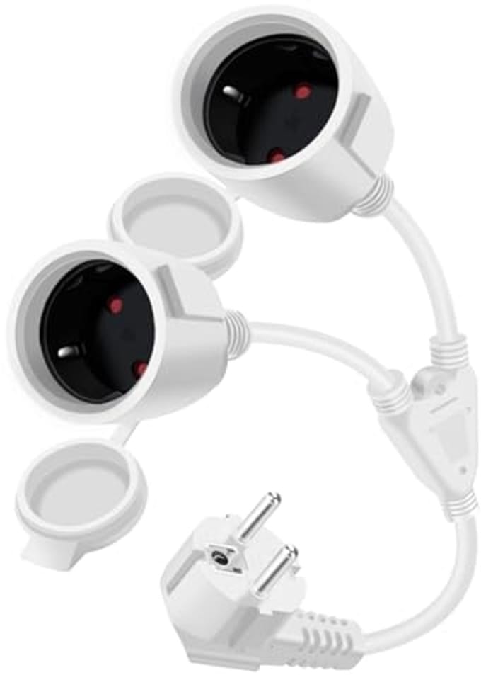 Dual Schuko Extension Cable with 2 Earthed Sockets, 16 A, 250 V, IP44 for Indoor and Outdoor Use