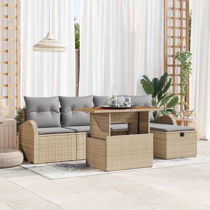 vidaXL Tuin Sofa Set 6 st Beige poly rattan