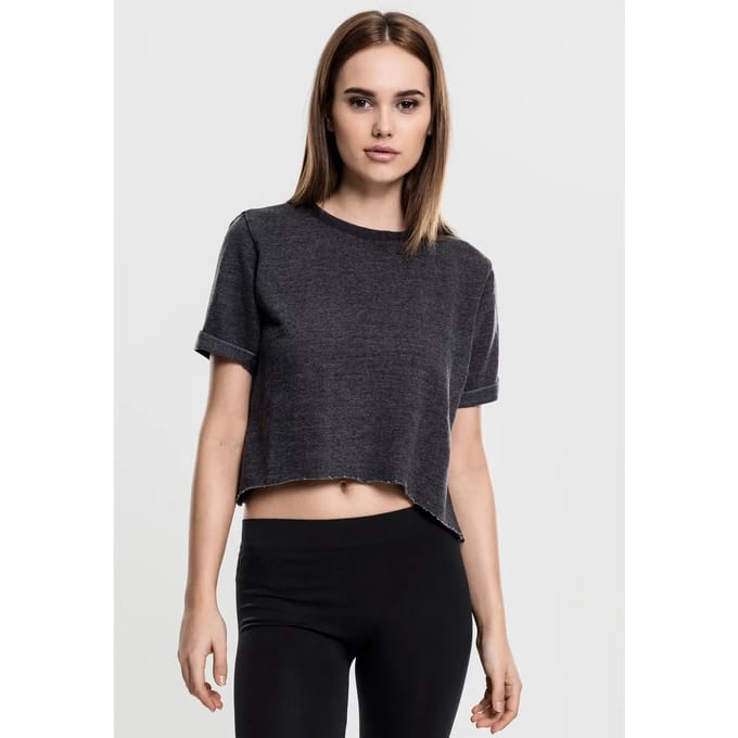 Urban Classics - Burnout Crew Crop top - S - Grijs