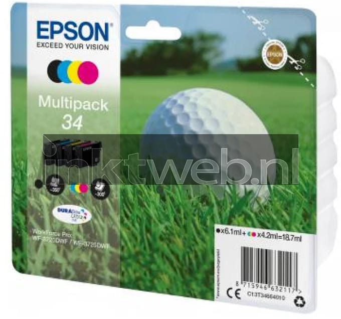 Epson Golfbal Multipack 4 Kleuren 34 - Durabrite Ultra Inktcartridges voor Printers | Kantoor Elektronica
