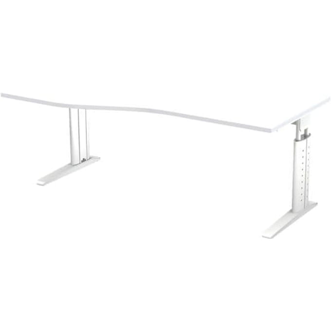 Bureautafel TARVIS, vrije vorm, B 1800 x D 800/1000 x H 680-820 mm, onderstel wit, wit