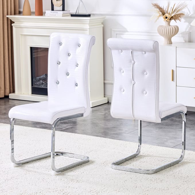 REDOM Eetkamerstoelen Set Van 2 - Gestoffeerd En Ergonomisch - Modern - Metaal En PVC - Wit