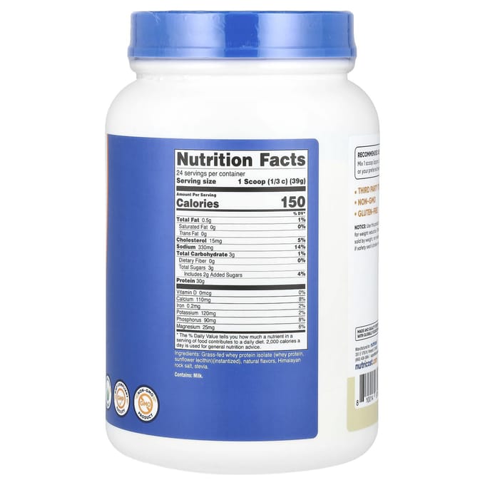 Nutricost, Isolat de Protéine de Lactosérum nourri à l'herbe, Vanille, 2 lb (907 g)