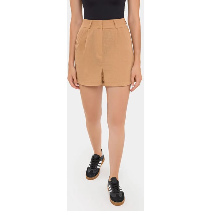 Plissé Hoge Taille Geweven Shorts