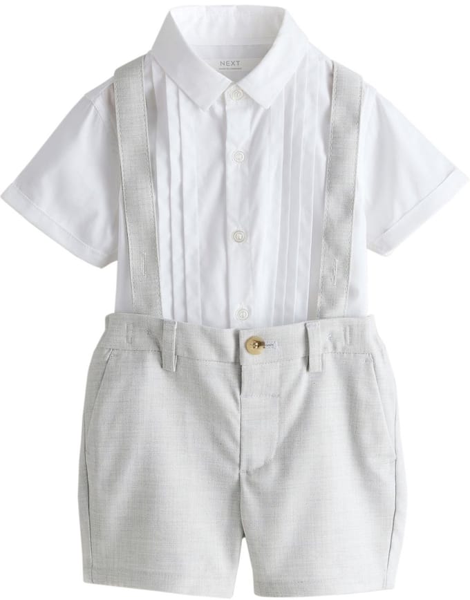 Next - Jongens - Set van overhemd, short en bretels - Wit
