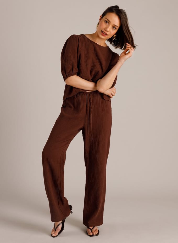 YEST Mirka Bottoms - Coffee Brown - maat 34
