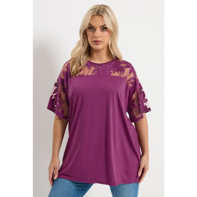 Yours Roze Bloemenprint Burnout Boxy Tshirt Size 44