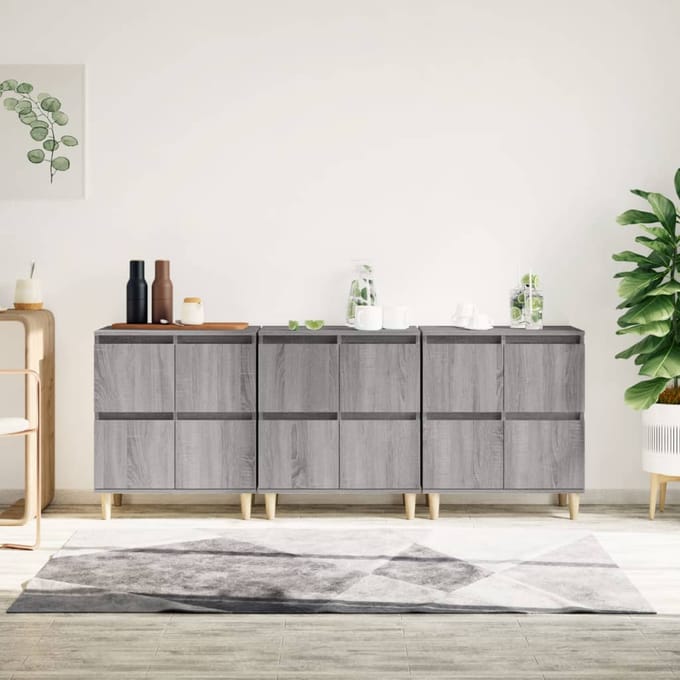 vidaXL - Dressoirs - 3 - st - 60x35x70 - cm - bewerkt - hout - grijs - sonoma - eikenkleur