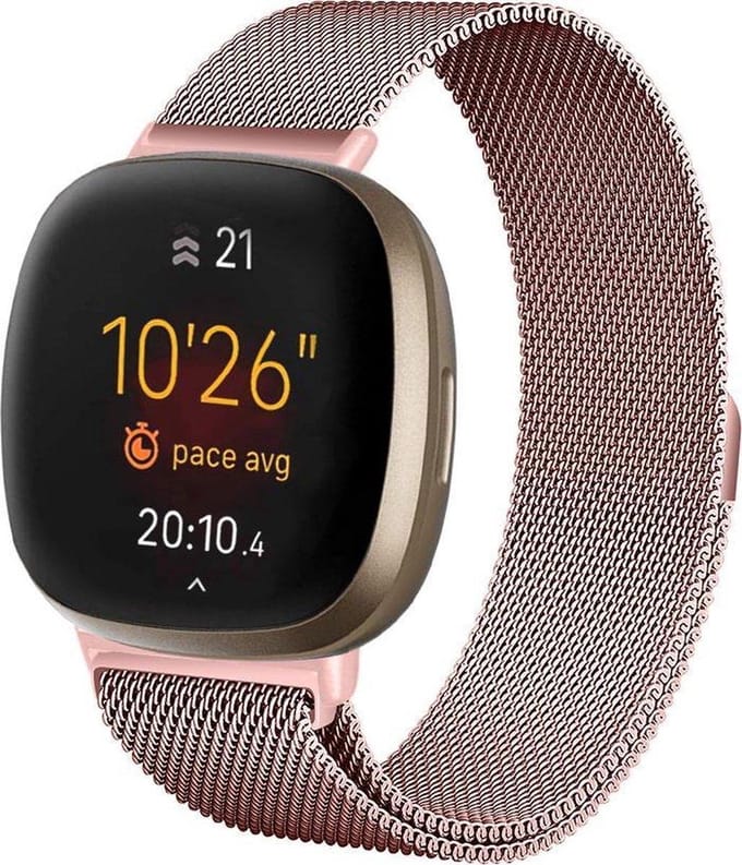 YPCd® Fitbit Versa 3- bandje - Roze - Milanees Roestvrij Staal - Large