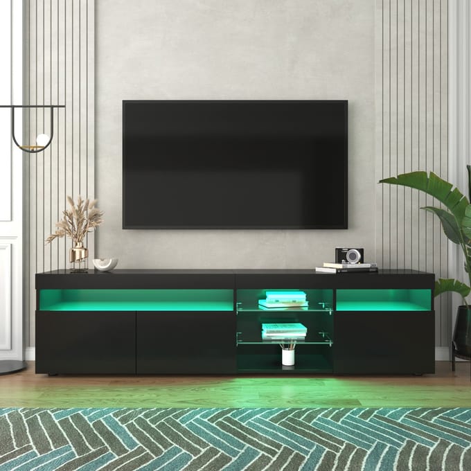 Zwarte TV-kast - LED Verlichting - Woonkamer Meubel - 180 cm