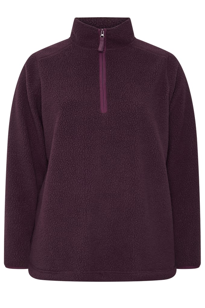 Yours Bordeauxrode Fleece Met Halve Rits Size 44