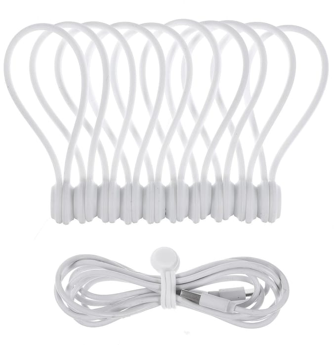 Dailygoods - Magnetische Kabelbinders - Herbruikbare Kabelorganizer - Siliconen - Wit - USB-kabelmanagement - Voor Kantoor en Thuis